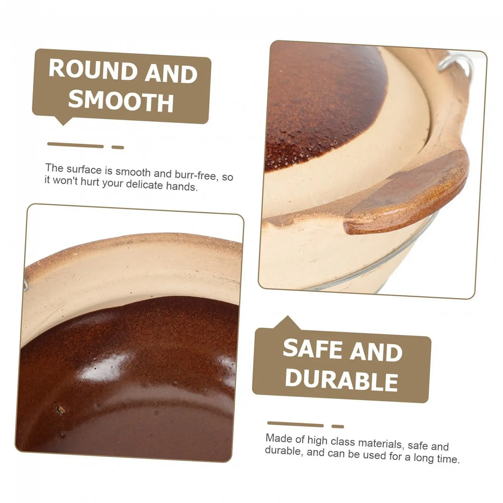 Каструля-казанок глиняна з ручкою для плити енергозберігаюча з рівномірним розподілом тепла, фото №6