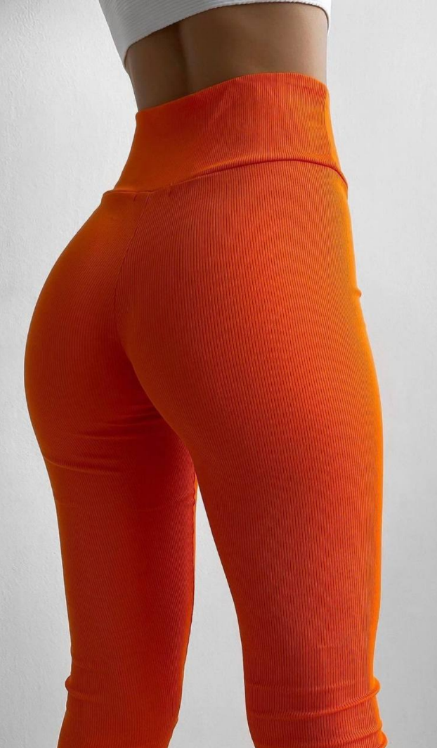 Женские спортивные лосины в рубчик трикотажные BF860 цвет оранжевый размер 46/48, фото №2
