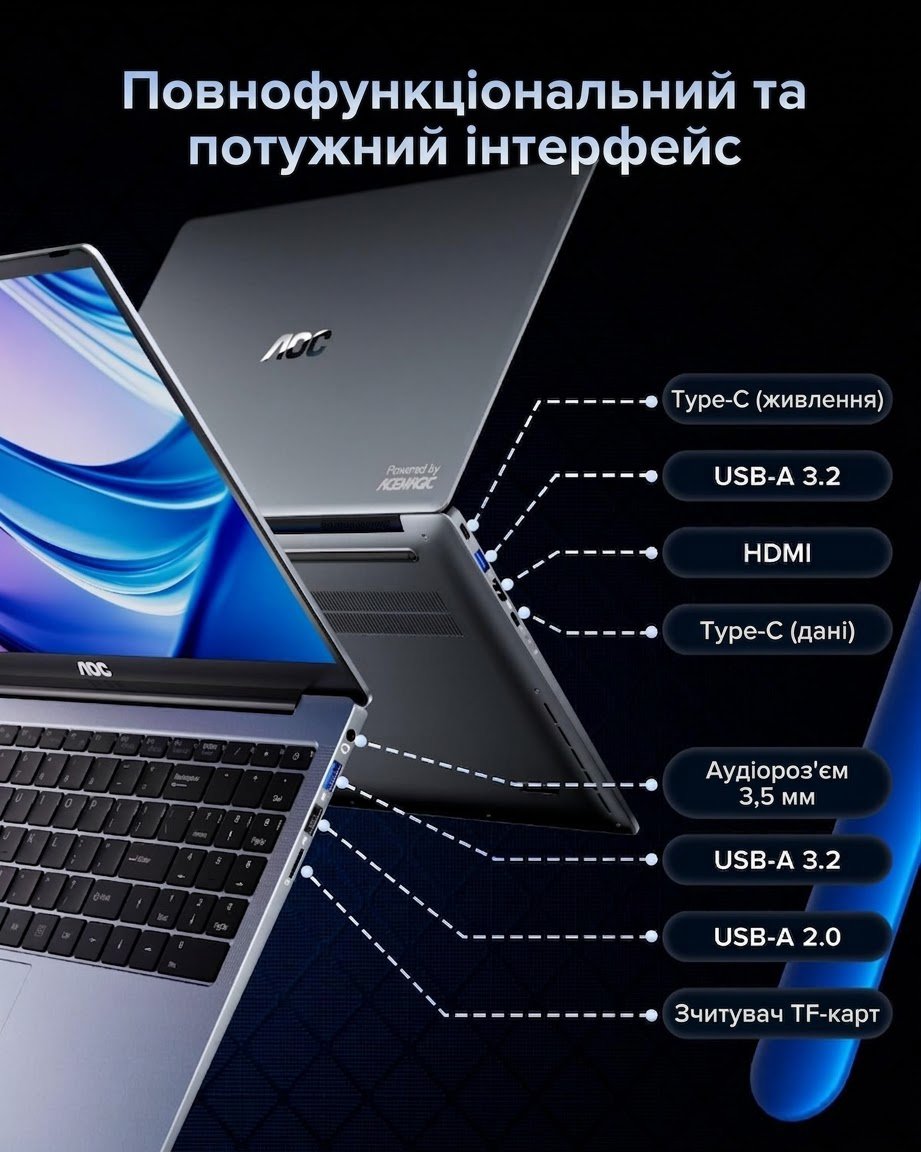 Ноутбук 15.6" AOC (AX15) Intel N97 RAM 16GB SSD 512GB Windows 11 Алюмінієвий корпус (UKR), фото №4