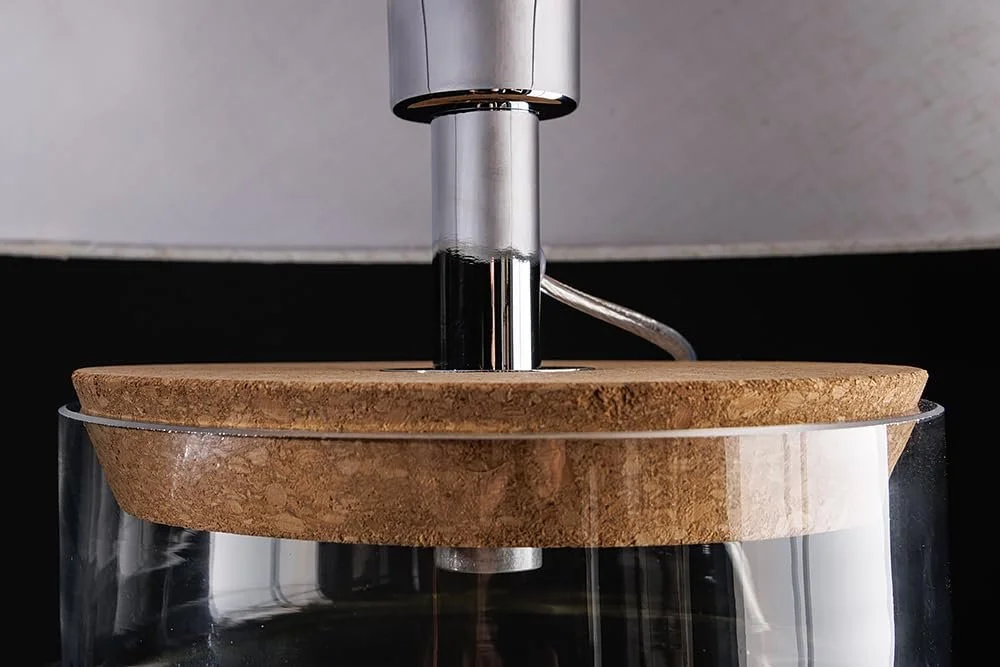 Настольная лампа Riess Ambiente Classico 75 см стеклянная с льняным абажуром Прозрачный белый, фото №6