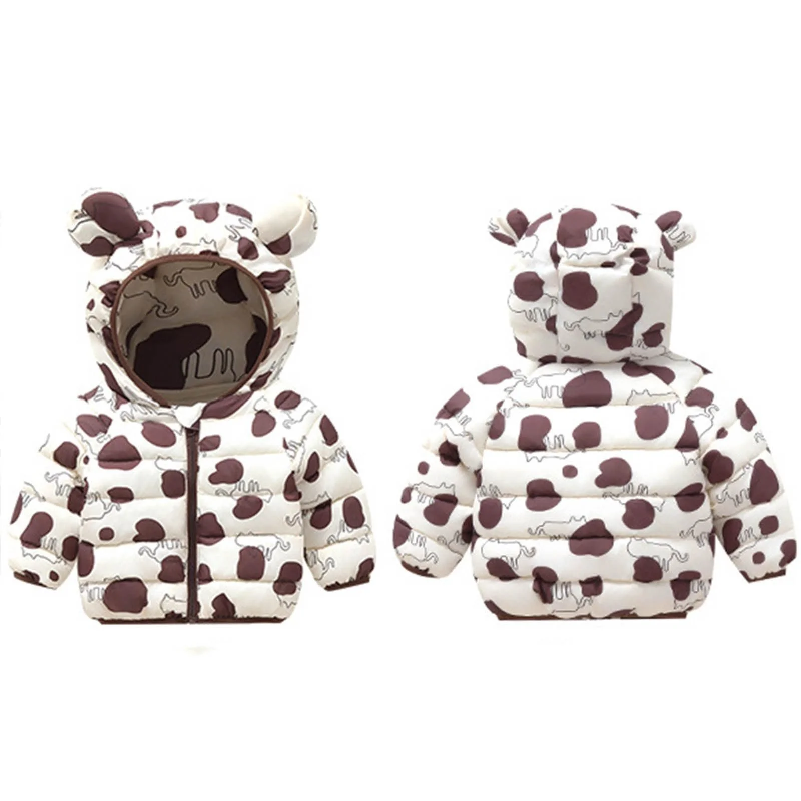 Куртка стеганая для девочек-подростков с цветочным принтом, зимняя куртка с капюшоном, на полной молнии, зимнее пальто с длинными рукавами, теплая стеганая куртка с ушками, модная куртка с капюшоном, милая хлопковая, фото №3