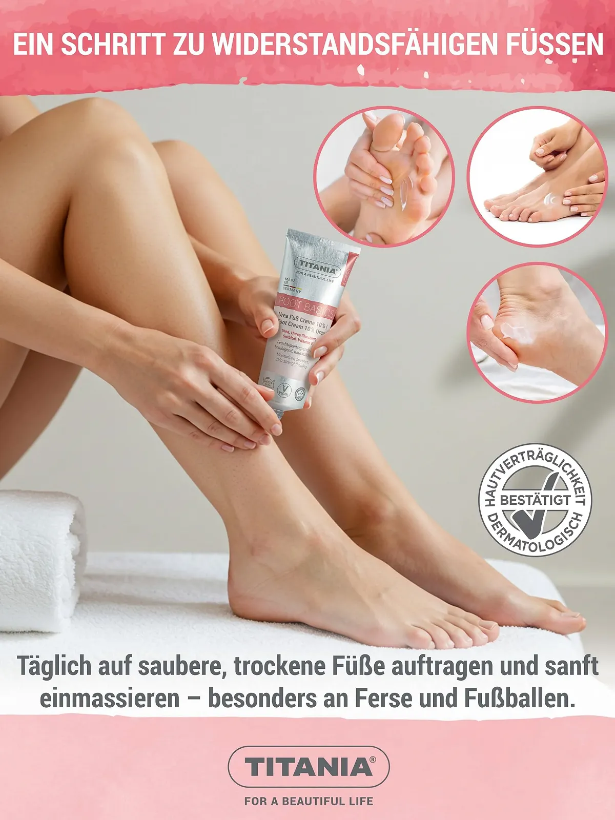 Крем для ног TITANIA Urea 10% с конским каштаном, сорбитолом и витамином E, 75 мл, фото №3