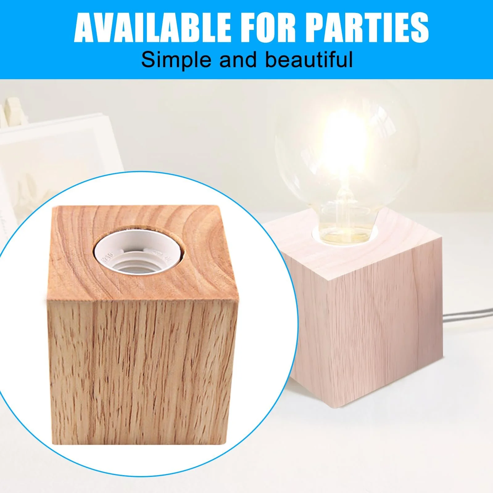 Настільна лампа Nizirioo Cube Дерев'яна основа EU Plug E27, фото №5