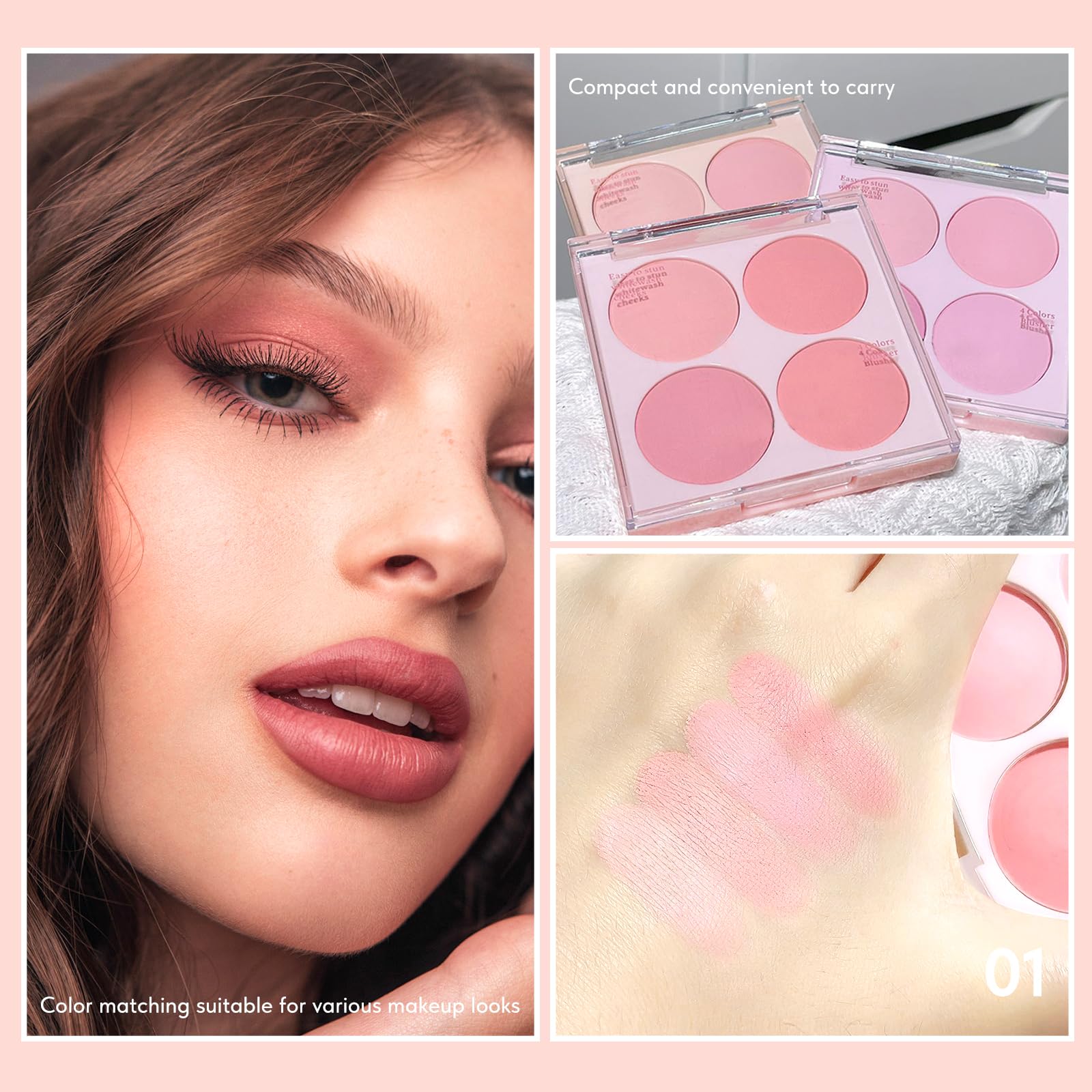 Пудра KYDA Blush Кремовые румяна Розовый персик Матовая палетка 01, фото №5