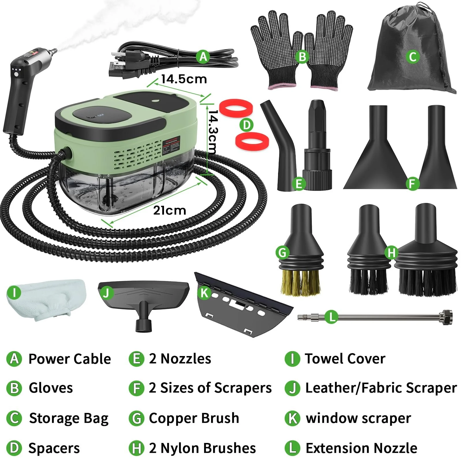 Ручний пароочисник 2500 Вт 1.6 л 3 бар з 16 аксесуарами, фото №2 Ручний пароочисник 2500 Вт 1.6 л 3 бар з 16 аксесуарами, фото №2