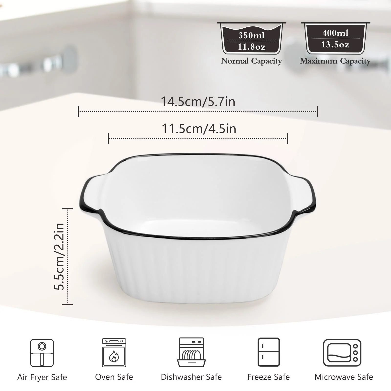 Набір форм для запікання 400 мл 3 шт. кераміка з ручками, фото №3