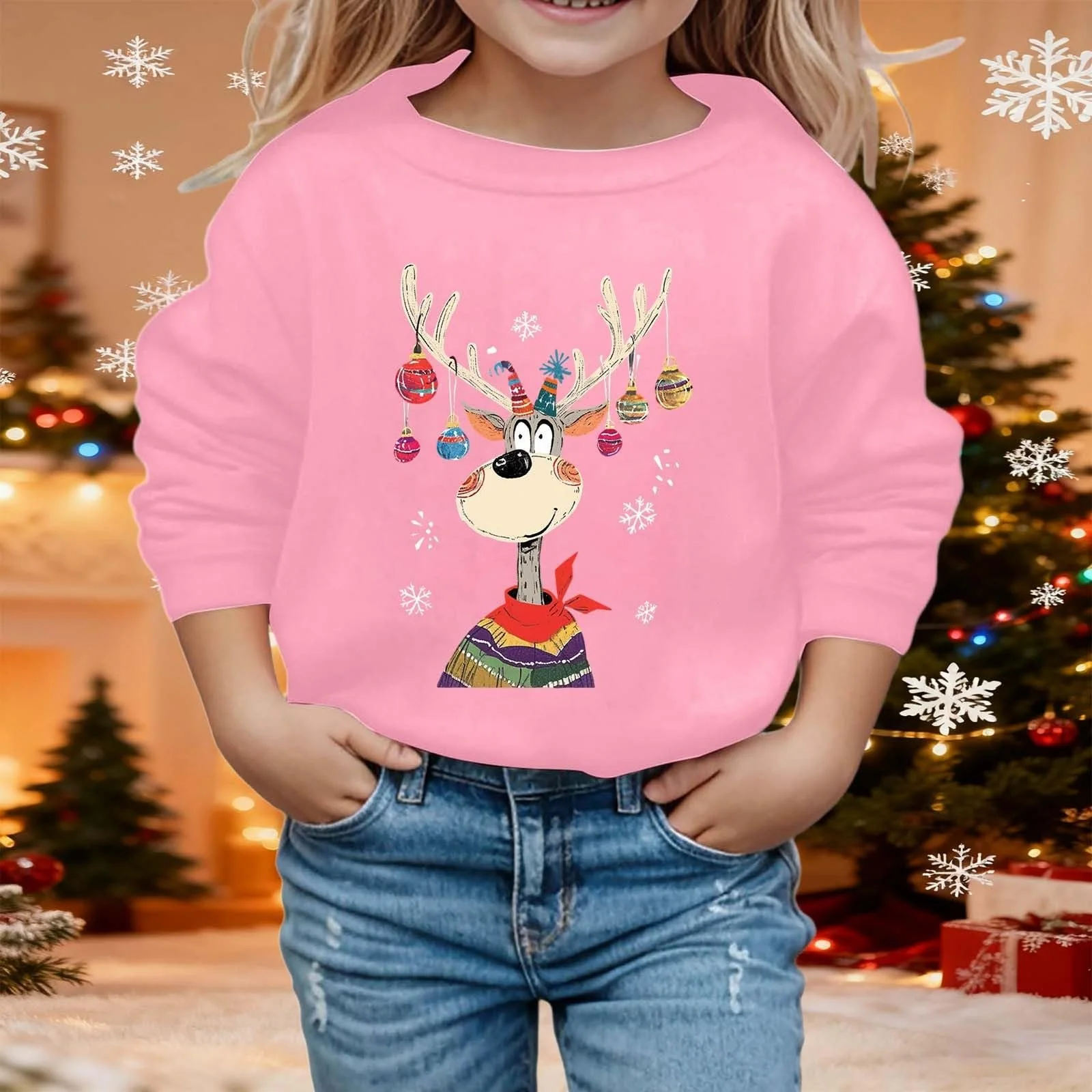 Світшот для дівчинки з принтом, з круглим вирізом, довгими рукавами, повсякденний флісовий, фото №3