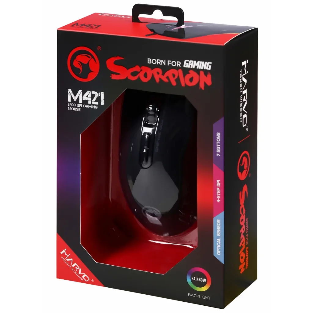 Мышка Marvo M421 Multi-LED USB Black (M421), фото №8