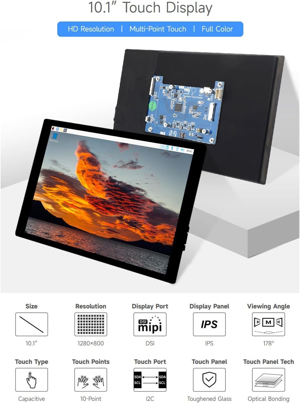Портативный монитор Waveshare 10.1" HD IPS 60 Гц, фото №2