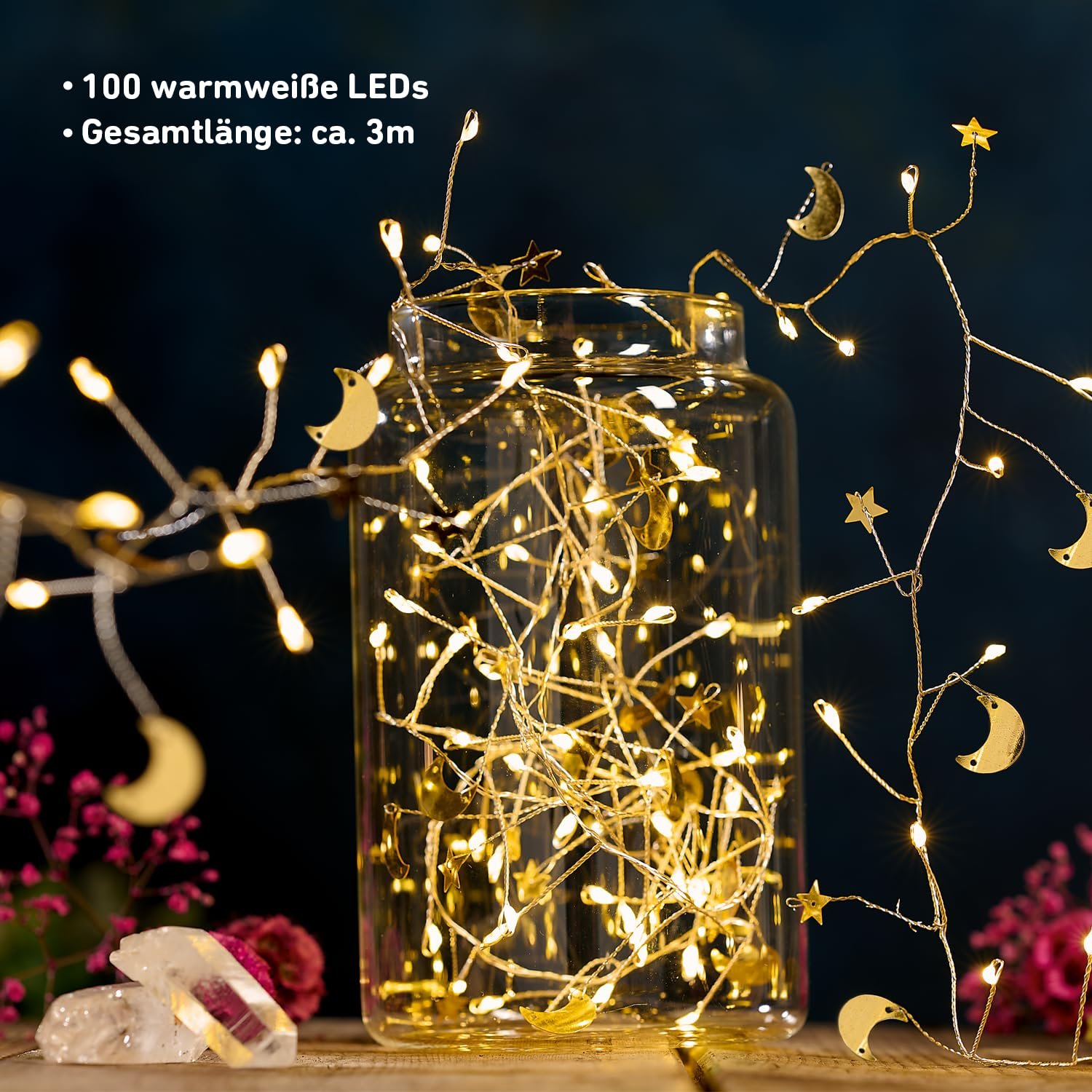 Світлова гірлянда moses. Moon & Stars Fairy Lights 100 LED Теплий білий Золотий, фото №2