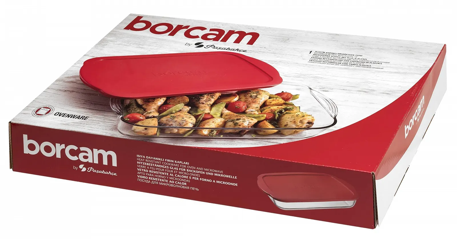 Форма для запікання Pasabahce Borcam 59124 скляна прямокутна з червоною кришкою 40 x 25 см 3.85 л, фото №4