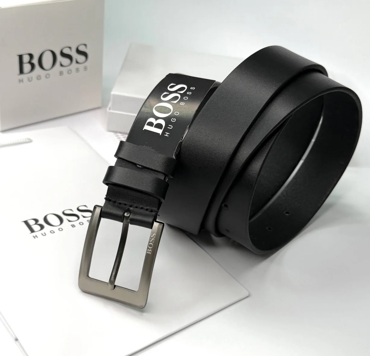Шкіряний чоловічий ремінь BOSS, 130 см, фото №1