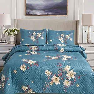 Покривало стьобане Hadi London з клаптиковим візерунком, з 2 наволочками - Фото 1