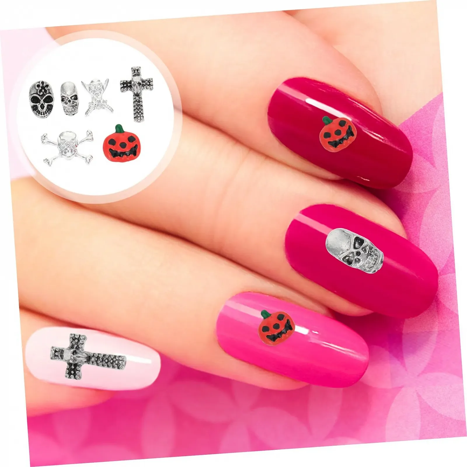 Хелловін FOMIYES 54шт, вінтажна біжутерія, хрест, підвіски, манікюр, гарбуз, сплав, кристал, 3D, фото №8