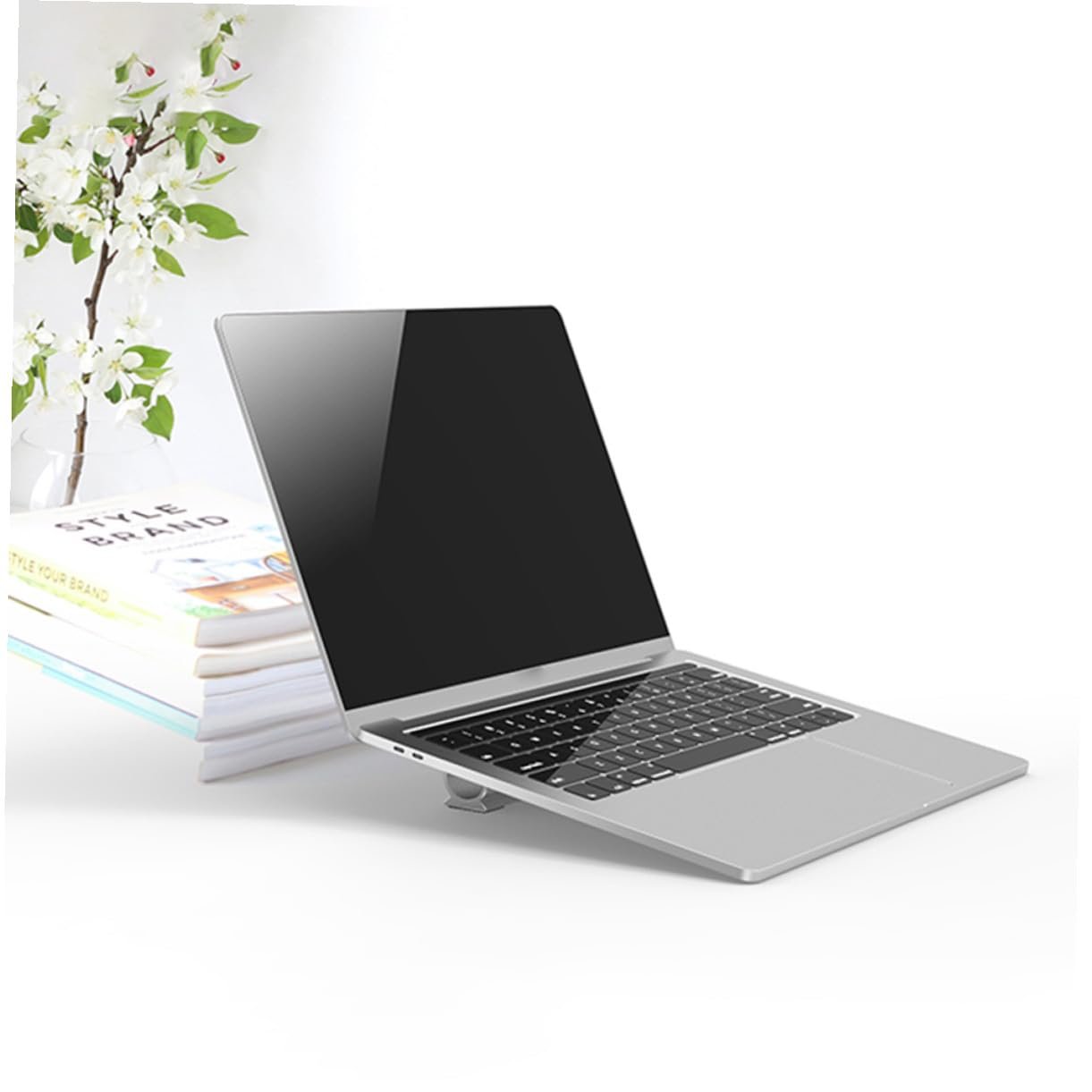 Підставка для ноутбука алюмінієва з нековзними ніжками, тримачем для кабелю та функцією охолодження, регульована по висоті, фото №6