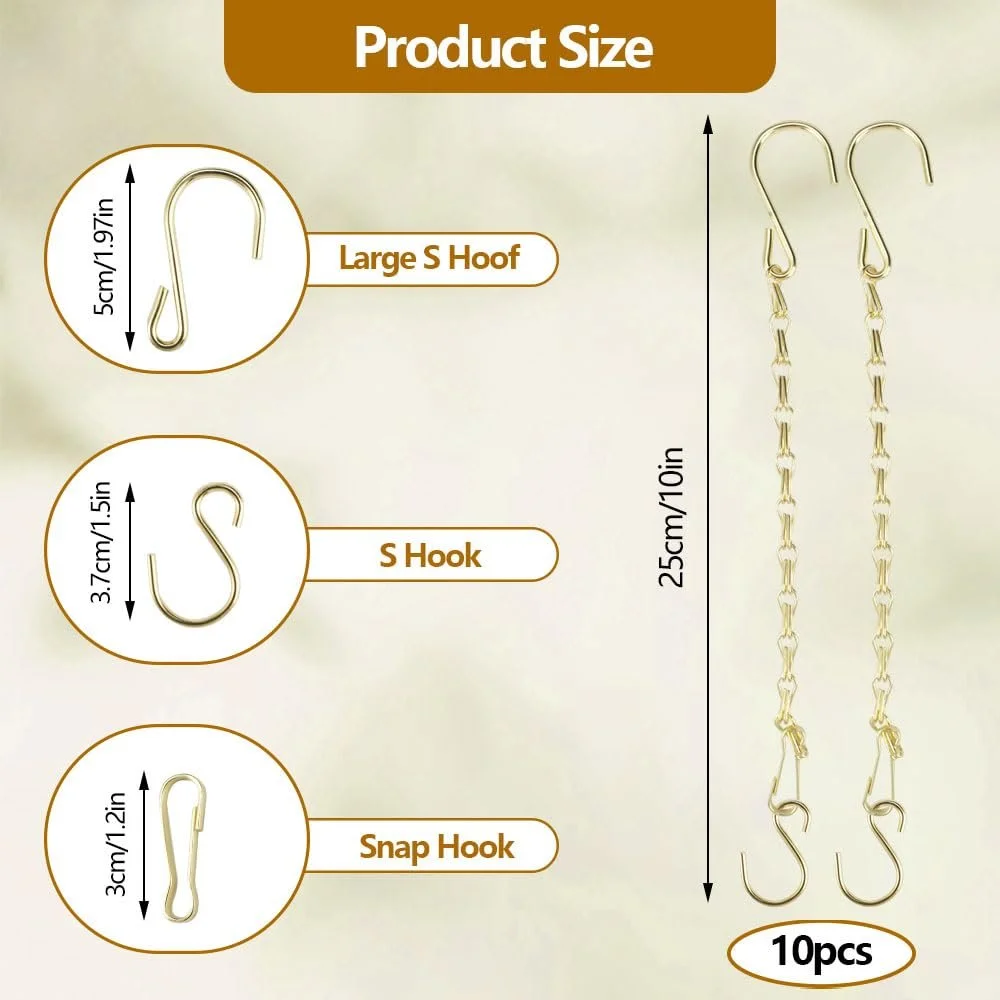 Цепочки для подвесных корзин набор 10 шт. 25 см Металл Золотистый, фото №2