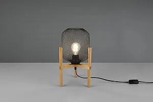 Настільна лампа Reality Leuchten Calimero R50561032 Метал Дерево E27 Матова чорна synthetic.ua - Фото 1