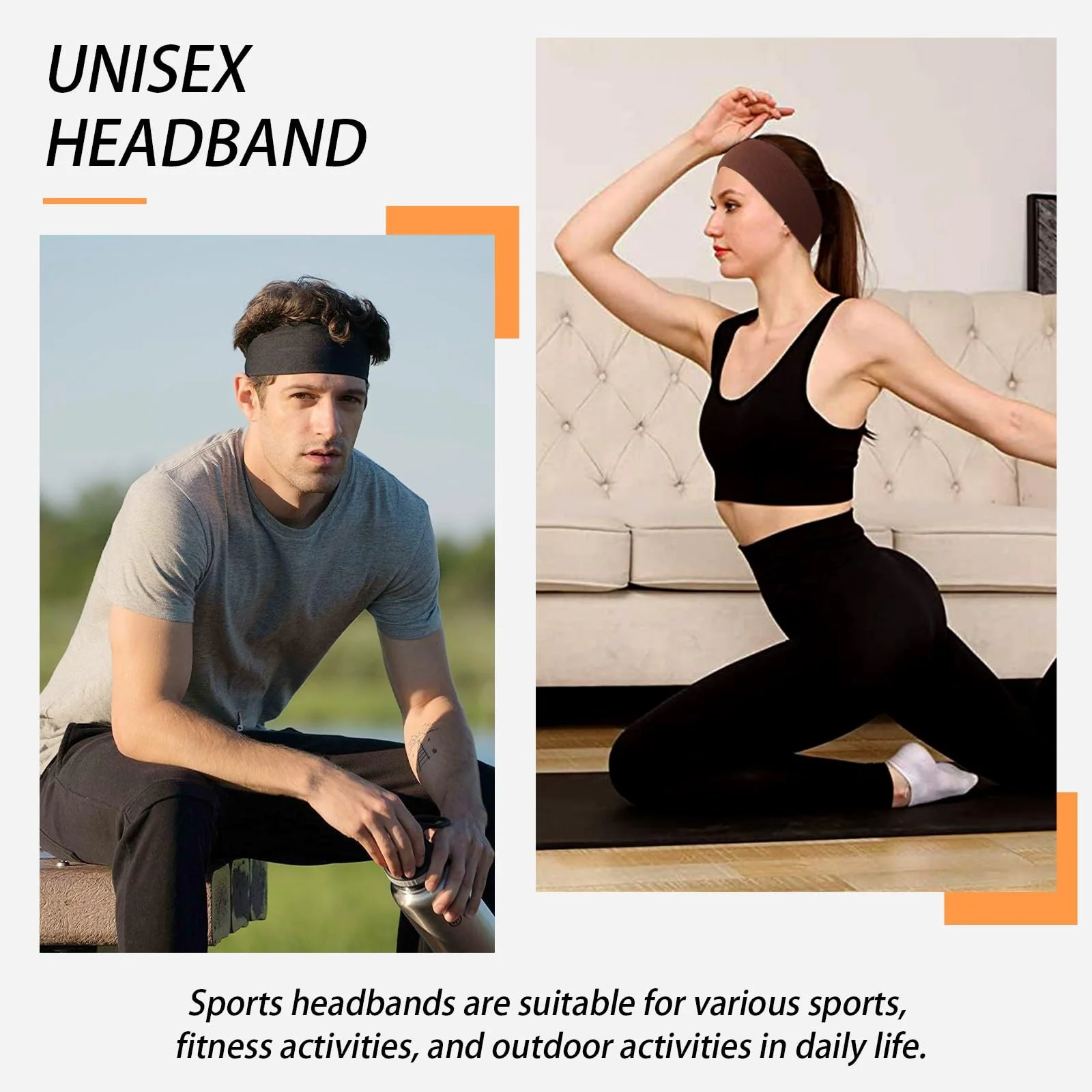 Спортивна Пов'язка на Голову 7 cm, Чорний, Коричневий, фото №2