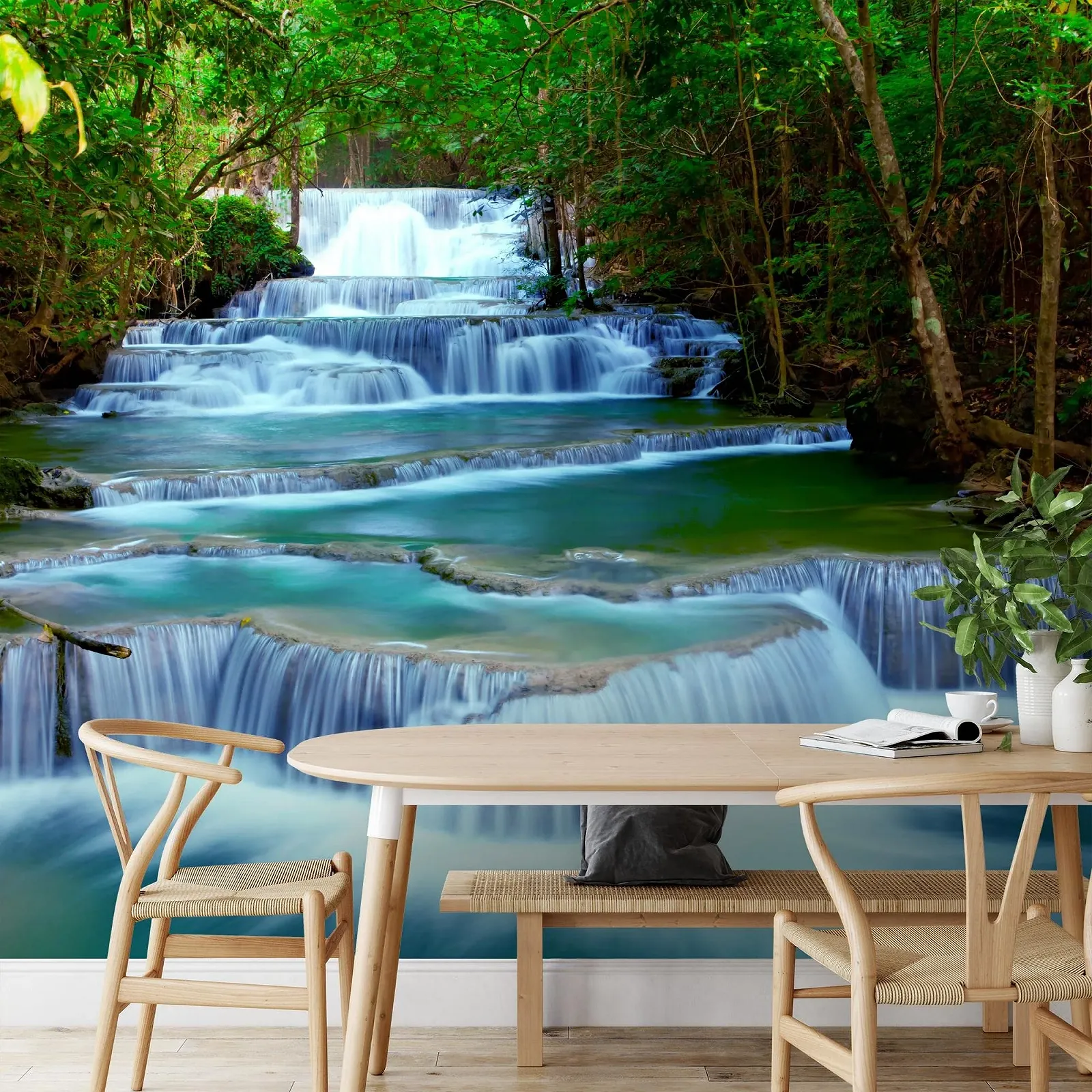 Фотообои Runa Art Waterfall Флизелиновые 352 x 250 см Зеленые/Голубые 9036011b, фото №4