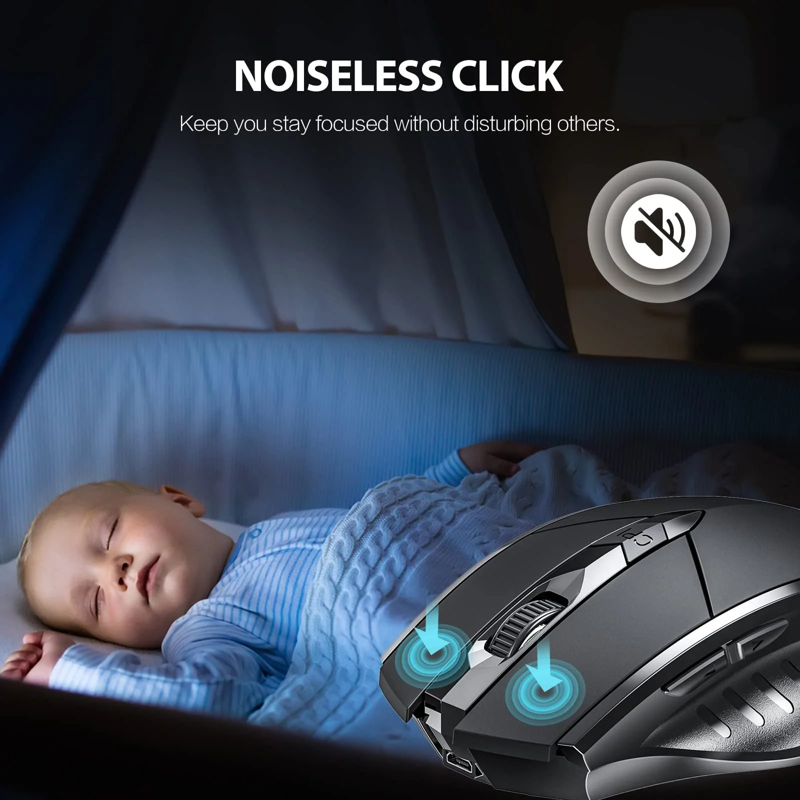 Мышь Bluetooth INPHIC, перезаряжаемая, три режима 5.0/4.0 + 2.4G Wireless, 800-1600 точек на дюйм, портативная для ноутбука, ПК, компьютера, MacOS, 6 кнопок, бесшумный клик, улучшенная батарея 700 мАч, фото №5