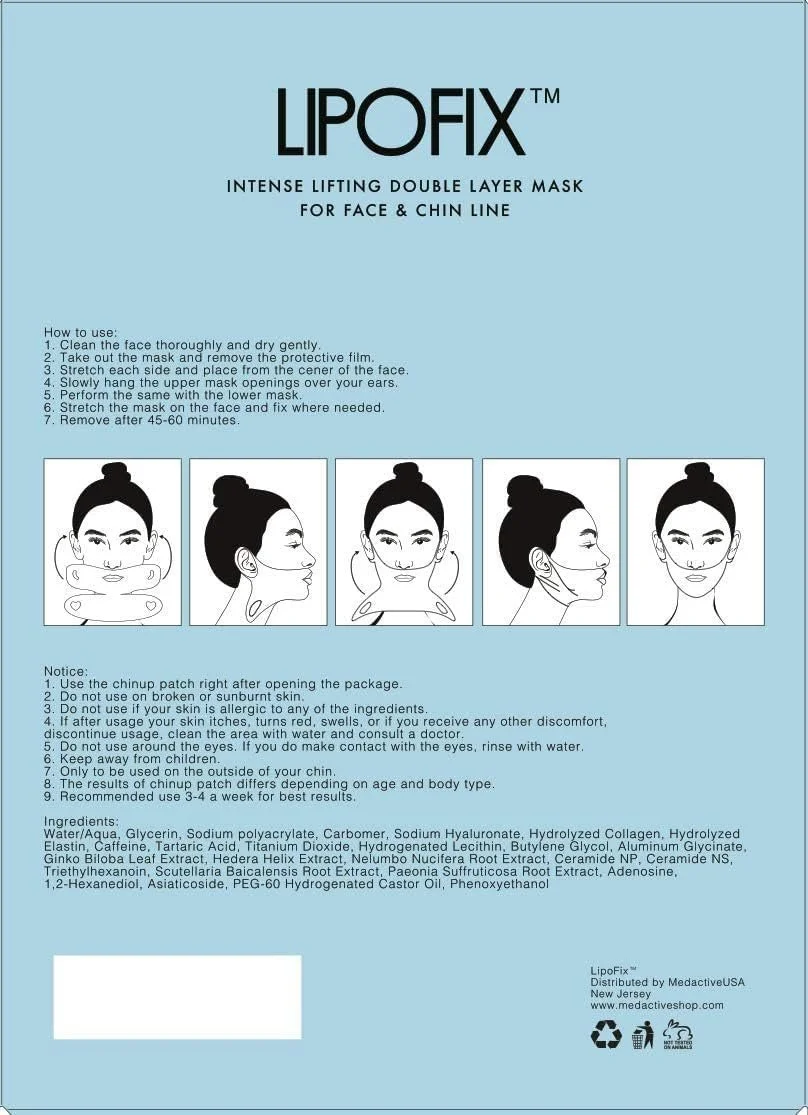 Маска Lipofix для удаления двойного подбородка V-Line для формирования челюсти, шеи и подбородка - Укрепление, моделирование, антивозрастной эффект и натяжение двойного подбородка (5 масок), фото №7