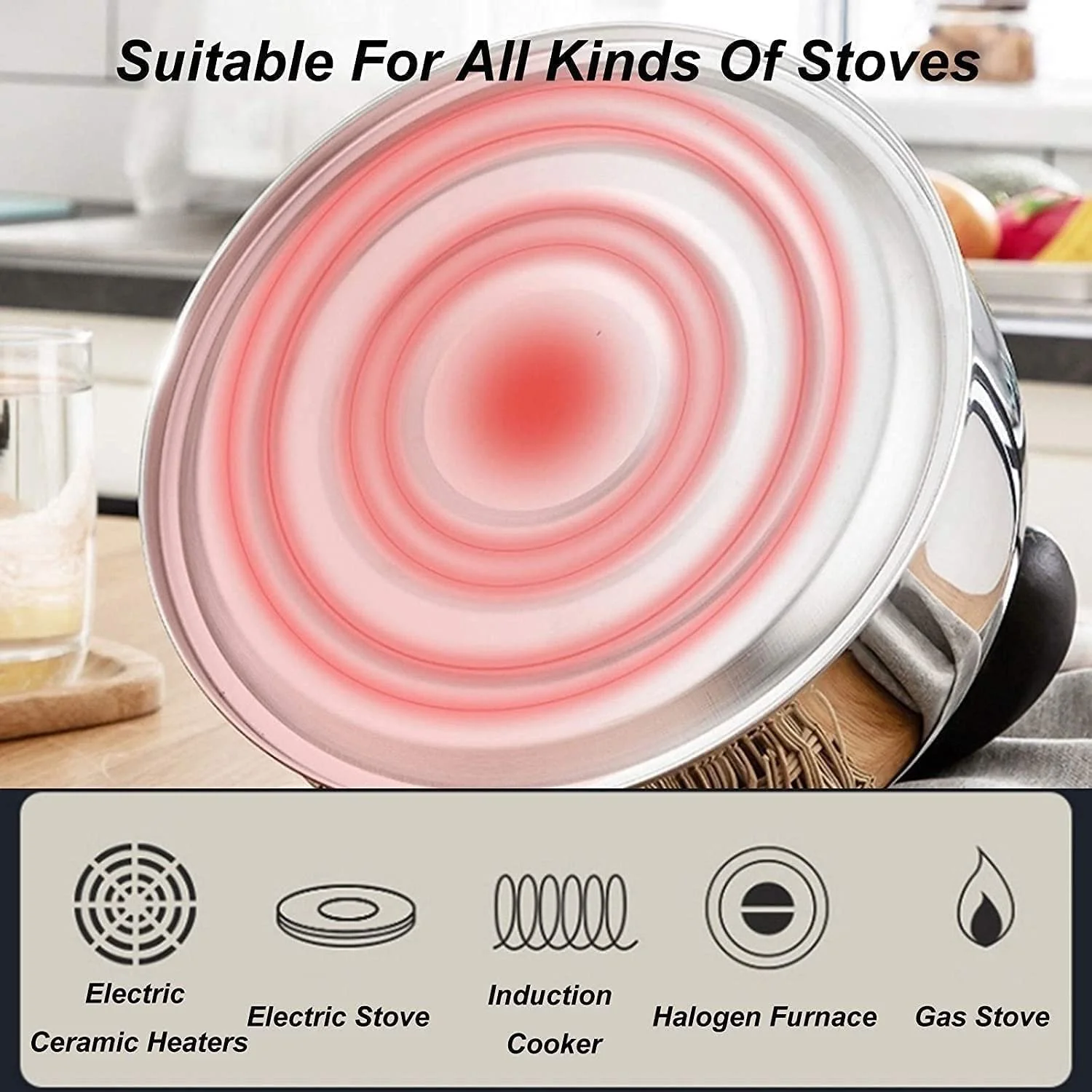 Чайник з свистком з нержавіючої сталі Великої ємності для швидкого нагріву для всіх плит, фото №3 Чайник з свистком з нержавіючої сталі Великої ємності для швидкого нагріву для всіх плит, фото №3