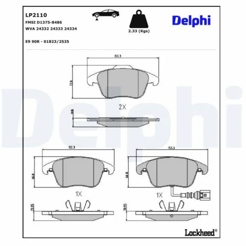 Комплект тормозных колодок DELPHI LP2110 дисковый тормоз для AUDI SEAT SKODA VW VW (SVW), фото №4