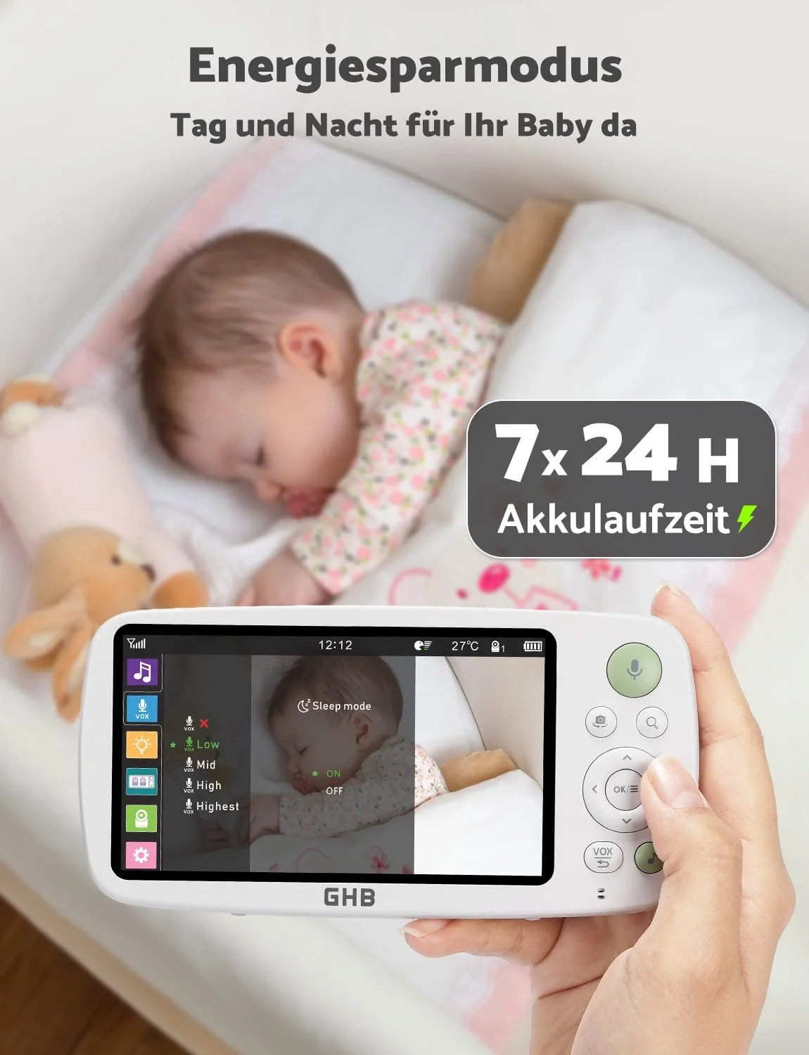 Відеоняня GHB 5 дюймів HD 1080P 4000 mAh 4x Zoom Intercom Night Vision 300 м, фото №3 Відеоняня GHB 5 дюймів HD 1080P 4000 mAh 4x Zoom Intercom Night Vision 300 м, фото №3