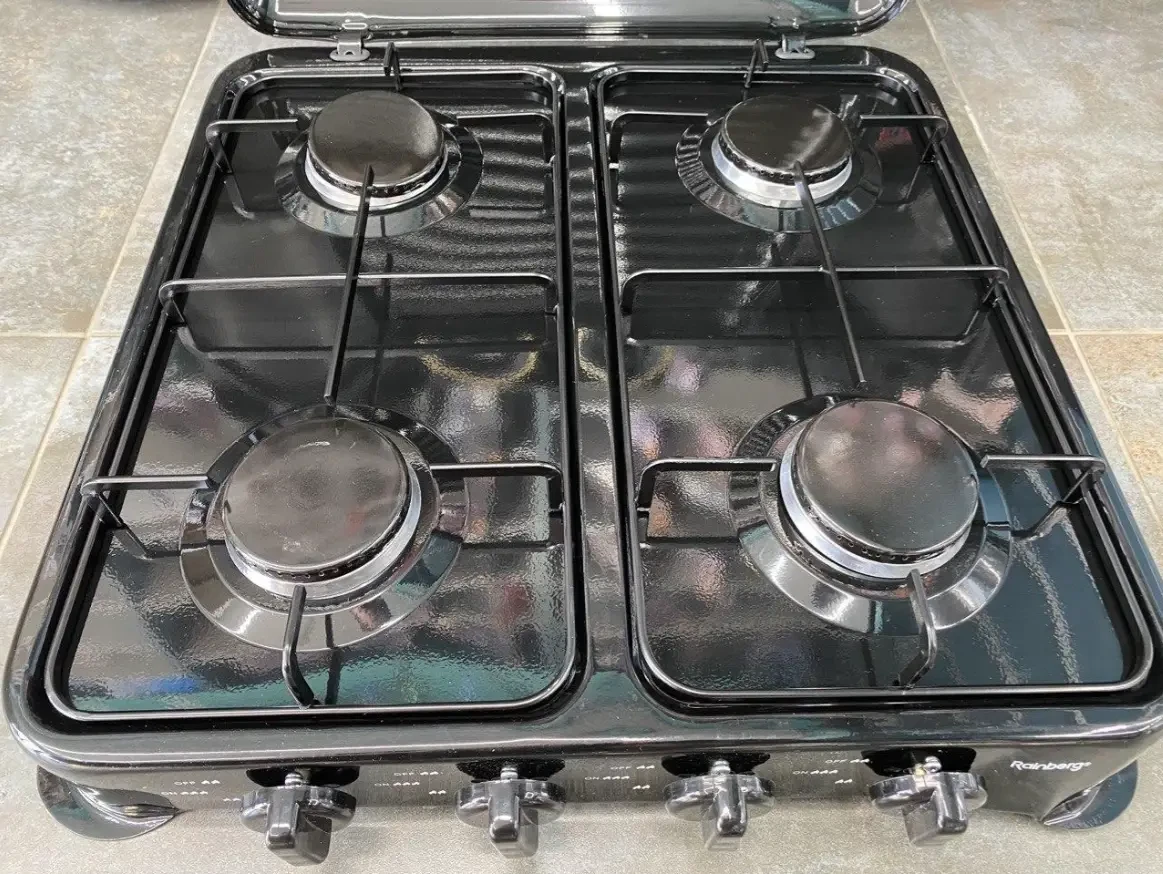 Бытовая газовая плита на 4 конфорки с крышкой Rainberg RB-2227, Настольная для баллонного газа дома, фото №8 Бытовая газовая плита на 4 конфорки с крышкой Rainberg RB-2227, Настольная для баллонного газа дома, фото №8