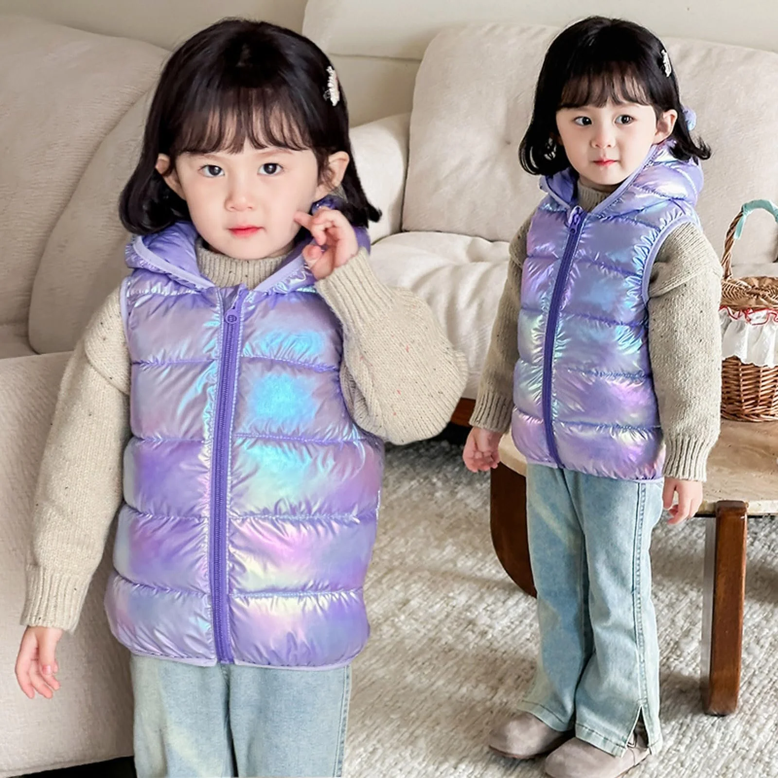 Дитячий двосторонній жилет для дівчаток зі змінним кольором, фото №3