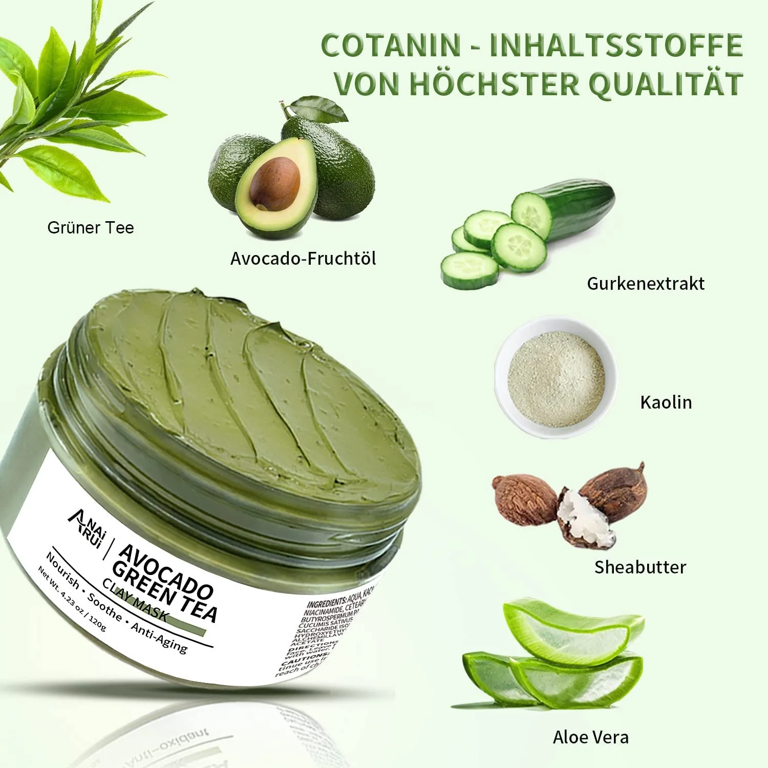 Маска для обличчя глиняна ANAiRUi з авокадо та зеленим чаєм, фото №10