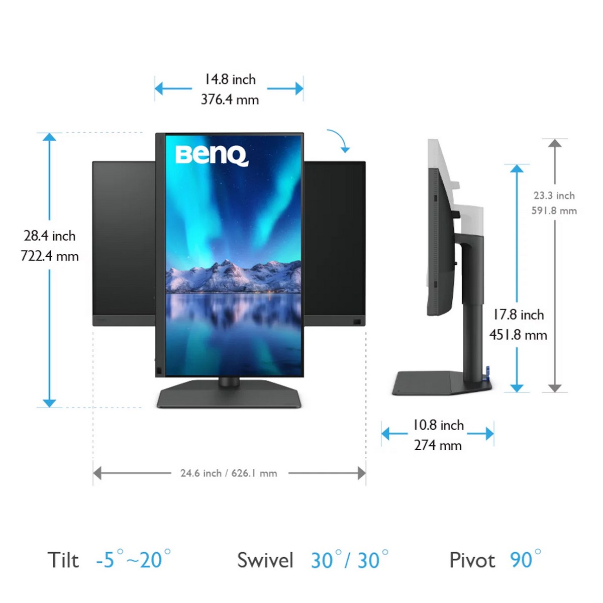 TFT 27" BenQ SW272Q 2K IPS 2хHDMI DP USB-C HAS USB-hub MCR Pivot сірий, фото №6