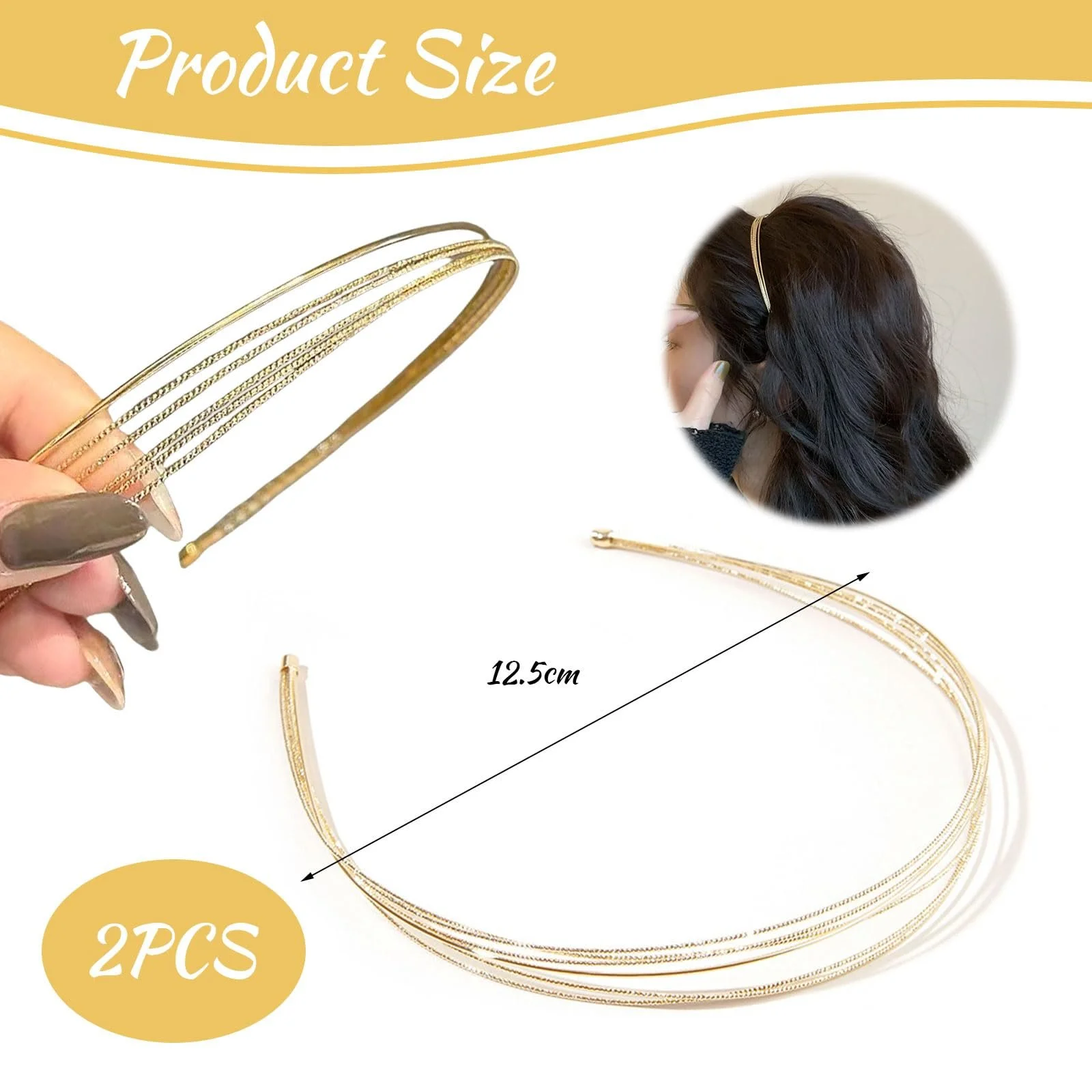 Обруч Металл Многослойный 2 шт. Золотой, фото №2