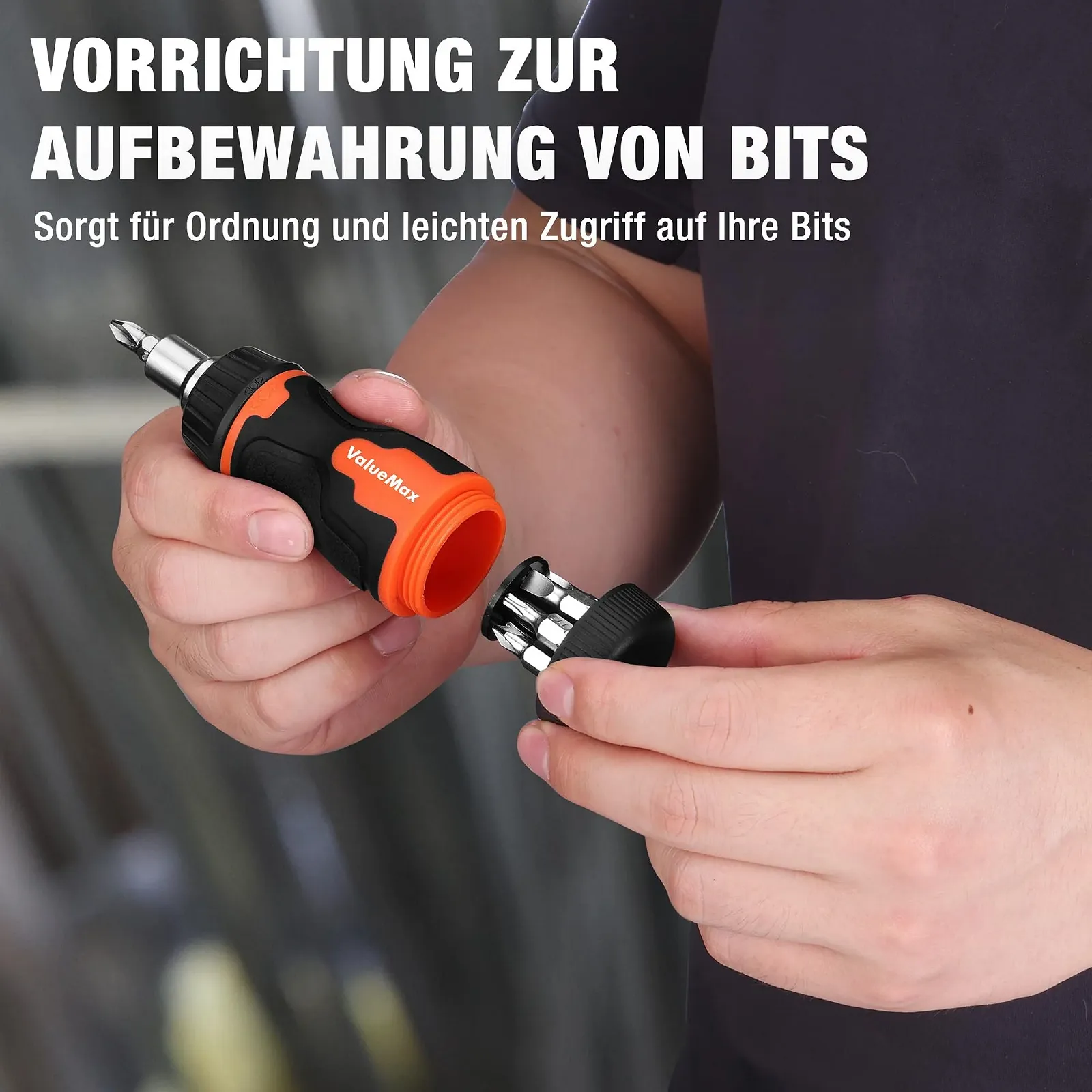 Викрутка-тріскачка ValueMax Stubby з 7 магнітними бітами (PH1/2/3, T15/25, SL5/6), коротка, фото №7