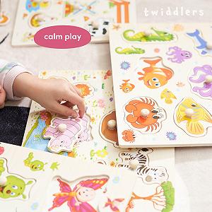 Пазл-вкладыш THE TWIDDLERS Montessori Educational Toy Farm, Jungle Animals, Sea Animals & Insects деревянный 4 шт. synthetic.ua - Фото 1