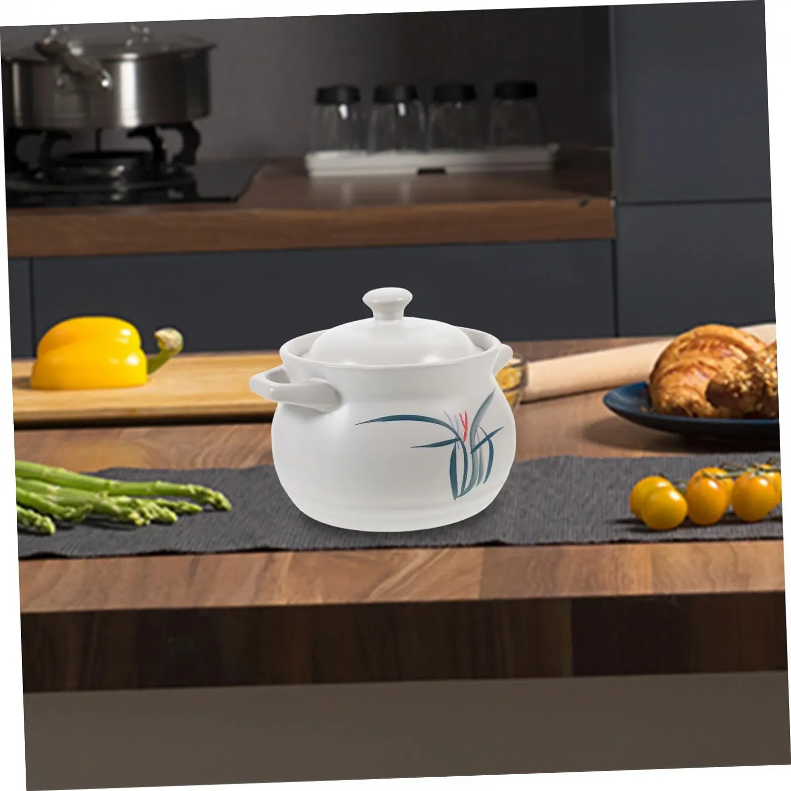 Кастрюля керамическая 2 л для супа термостойкая с крышкой Гладкая поверхность, фото №3