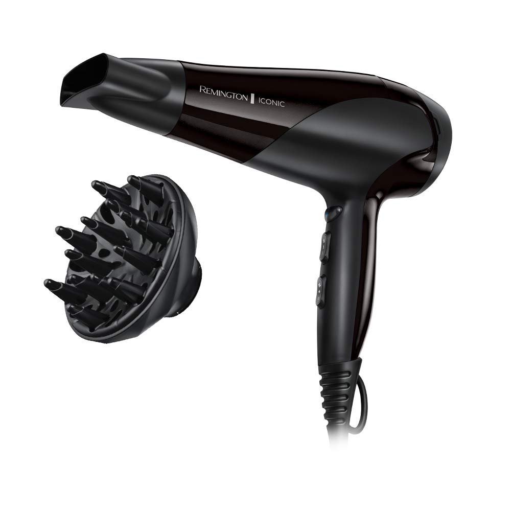 Фен Remington Ionic D3198, 2200 Вт, кольцо с керамическим покрытием Ion Care: мягкая укладка и равномерное распределение тепла, 3 режима нагрева и 2 отдельных режима вентилятора + режим холодного воздуха, 2 насадки, фото №1