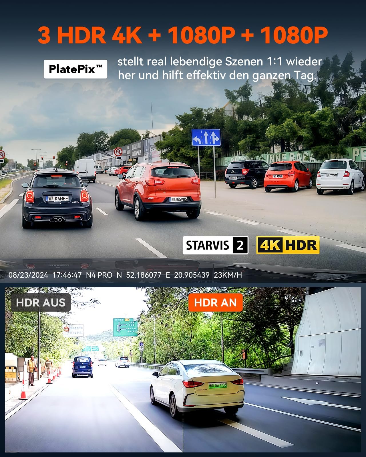 Відеореєстратор VANTRUE N4 Pro 5G WiFi 4K+ 1080P+ 1080P/3 HDR STARVIS 2 Чорний, фото №2