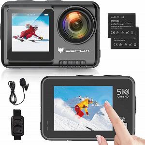 Екшн-камера Icefox 5K 30FPS 20MP з сенсорним екраном, регульованим кутом огляду, 4-кратним зумом, водонепроникністю до 30 м, пультом дистанційного керування, зовнішнім мікрофоном та комплектом аксесуарів - Фото 1