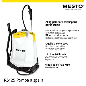 Опрыскиватель ранцевый MESTO RS125 12 л в комплекте с защитным экраном, манометром и уплотнениями FPM 6 бар synthetic.ua - Фото 1