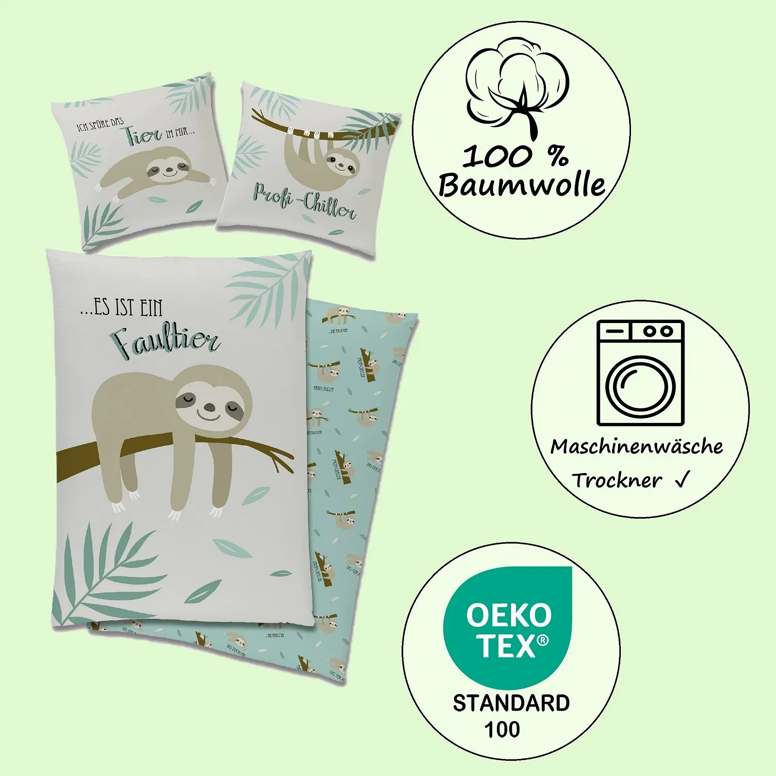 Комплект постельного белья Детский Familando Sloth 135 x 200 см + наволочка 80 x 80 см Professional Chiller Хлопок с молнией, фото №6