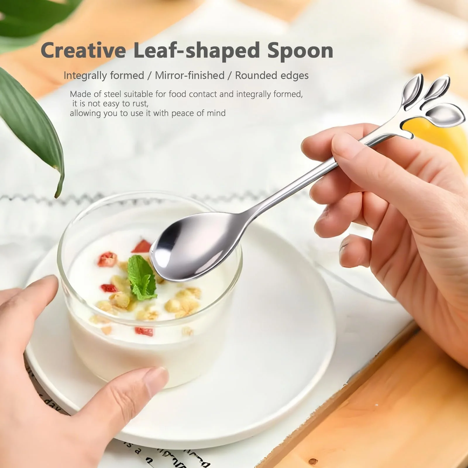 Ложка Кавова Лист з нержавіючої сталі Срібло Маленька, фото №5