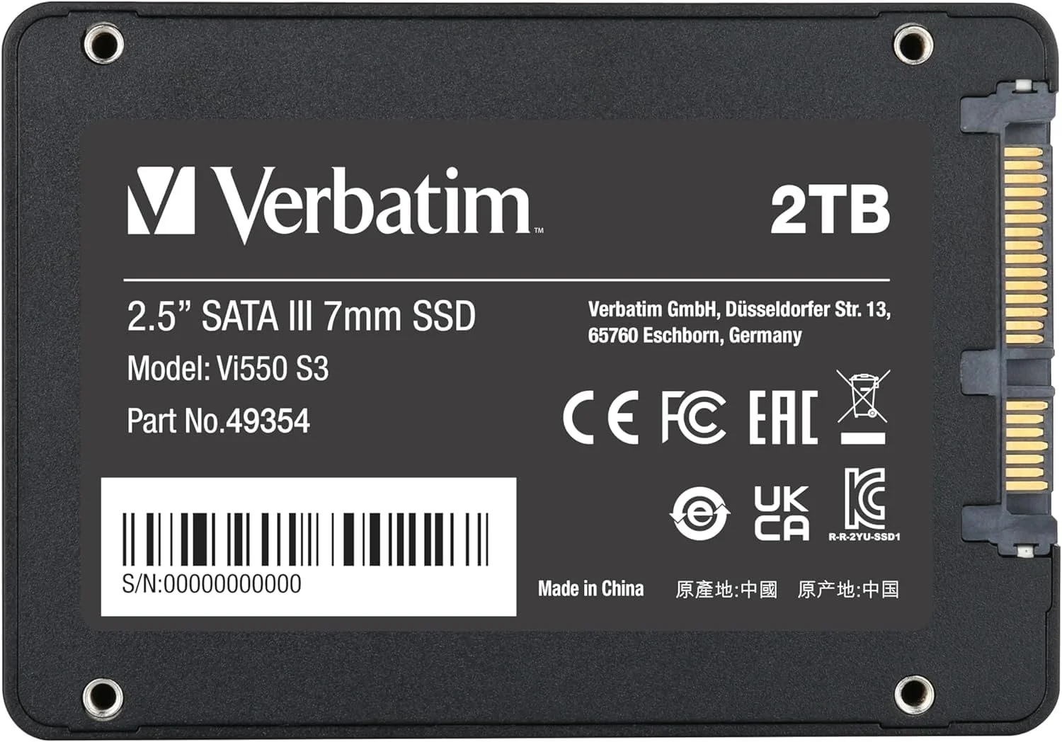 Внутрішній SSD Verbatim Vi550 S3 2TB 2.5" SATA III 3D NAND до 550МБ/с Чорний, фото №2