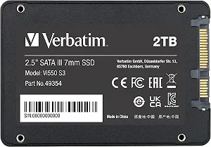 Внутренний SSD Verbatim Vi550 S3 2TB 2.5" SATA III 3D NAND до 550МБ/с Черный synthetic.ua - Фото 1