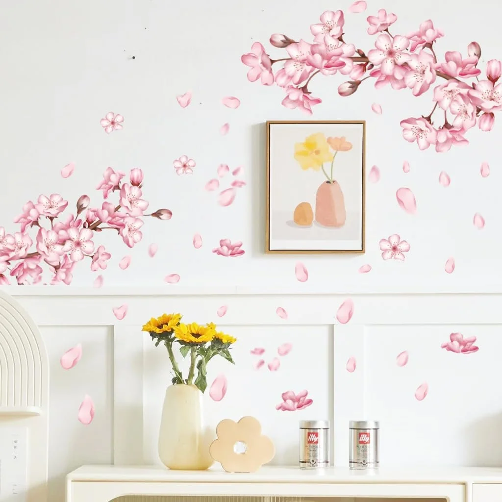 Настінна наклейка Pink Peach Blossom Romantic Botanical Flower знімна рожева, фото №3