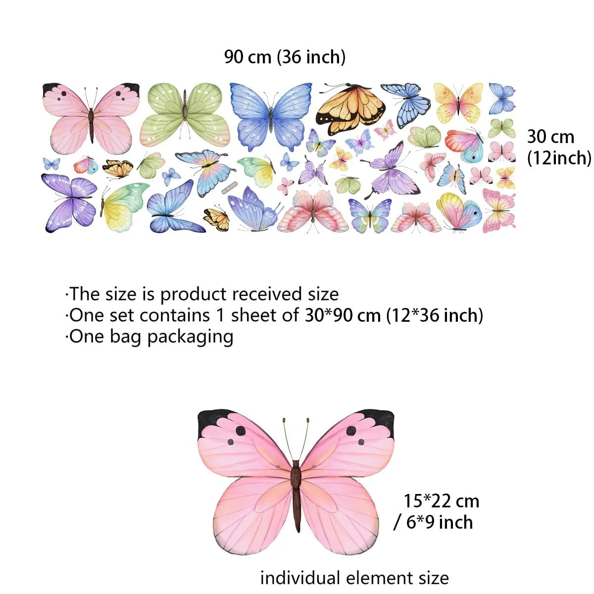 Наклейка на стіну Runtoo Butterfly Watercolour, фото №4