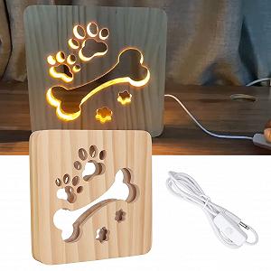 Ночник LetCart Kids 3D Лампа Bone Paw Print Детский Деревянный Светодиодный Ночник - Фото 1