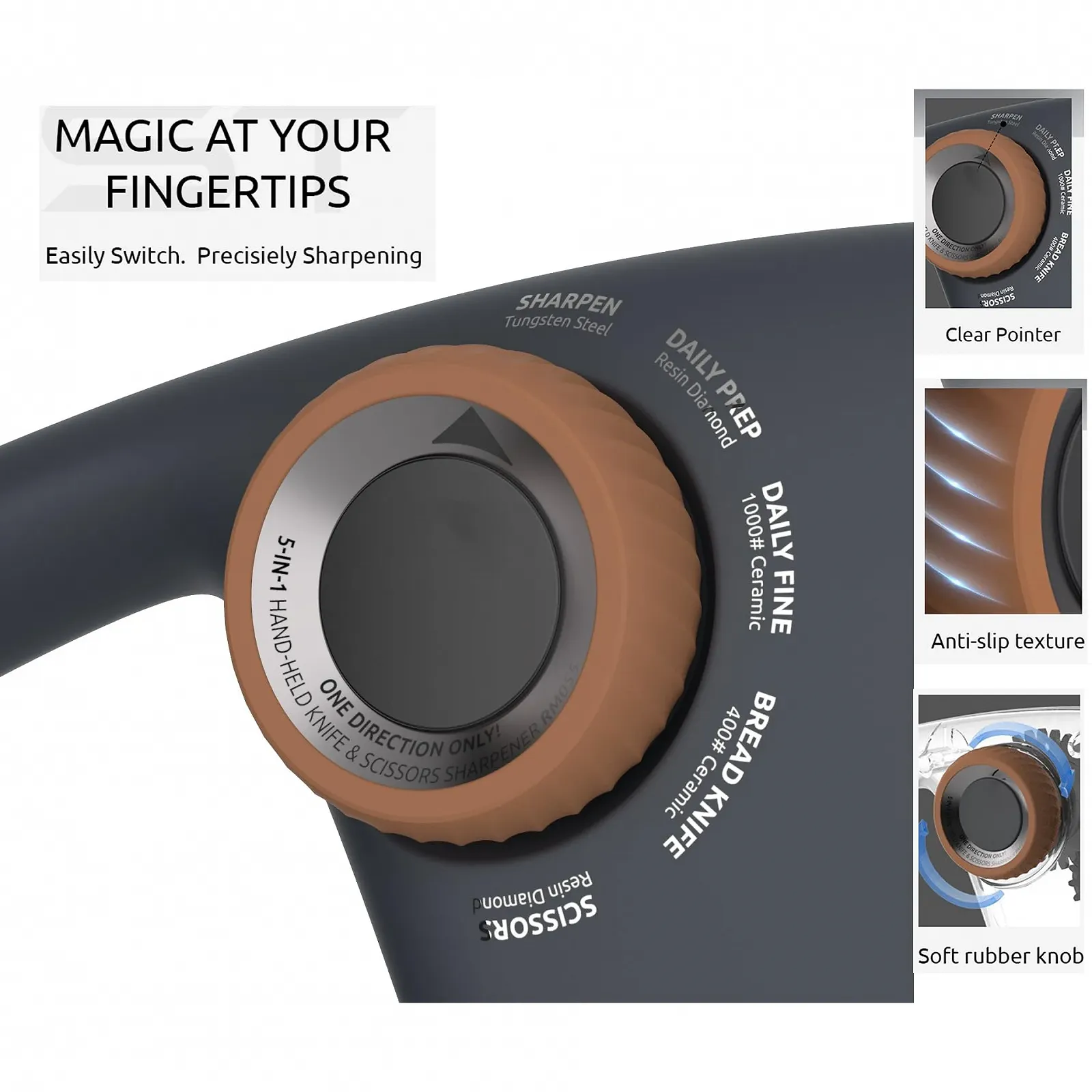 Точилка для ножів Erised Bifrost ручна професійна 5 рівнів регулювання кута вольфрамова сталь кераміка алмазна, фото №4