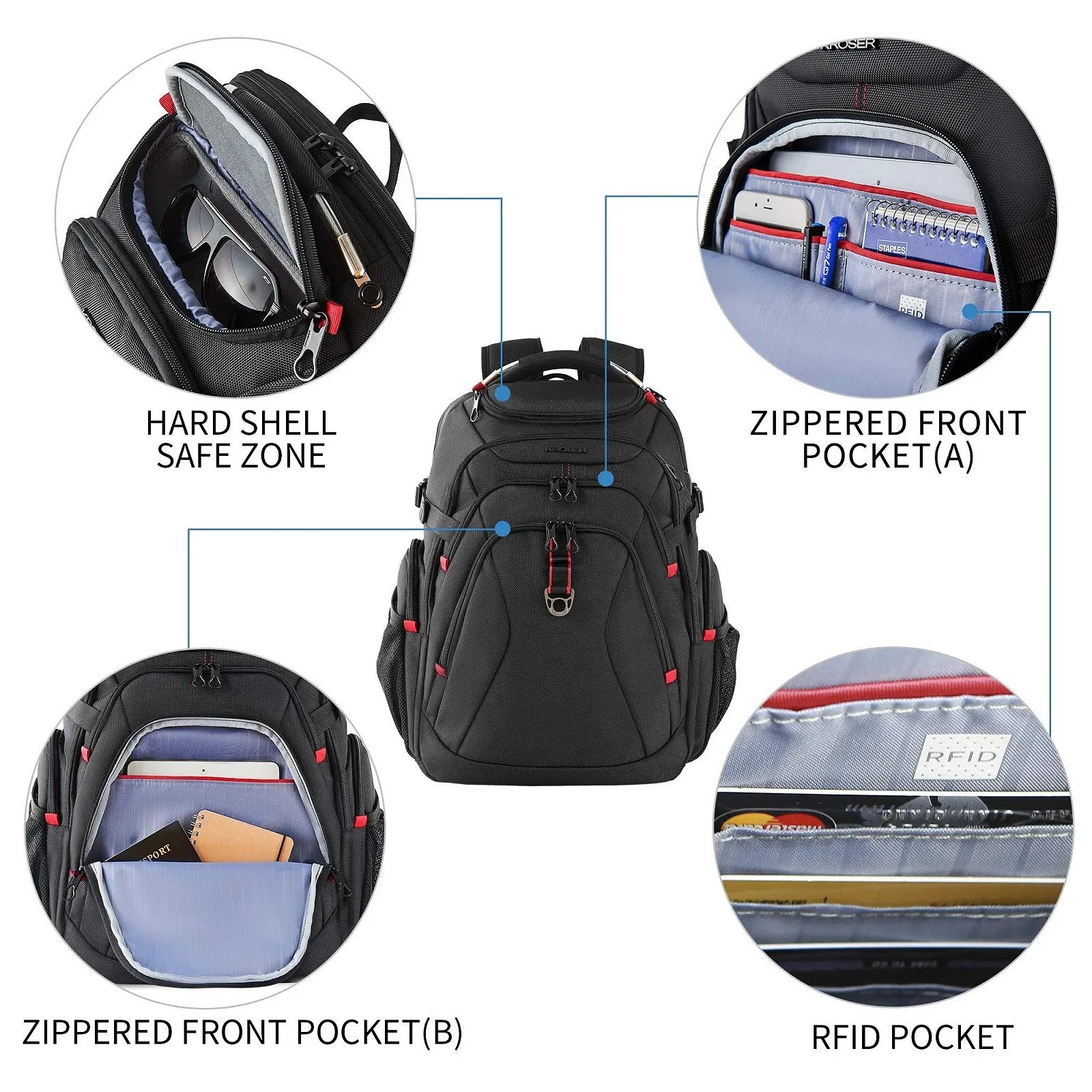 Рюкзак для ноутбука KROSER 17.3" Travel XL Business Daypack Heavy Duty Водонепроницаемый с RFID Черный, фото №3 Рюкзак для ноутбука KROSER 17.3" Travel XL Business Daypack Heavy Duty Водонепроницаемый с RFID Черный, фото №3