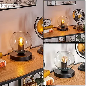 Настільна лампа HOFSTEIN Koyoto Metal/Glass Modern 15 см E27 Black/Clear synthetic.ua - Фото 1